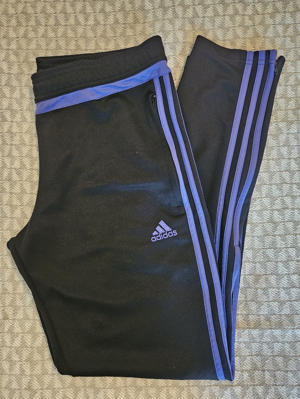 adidas Black Athletic Joggers with Purple Stripe Trim